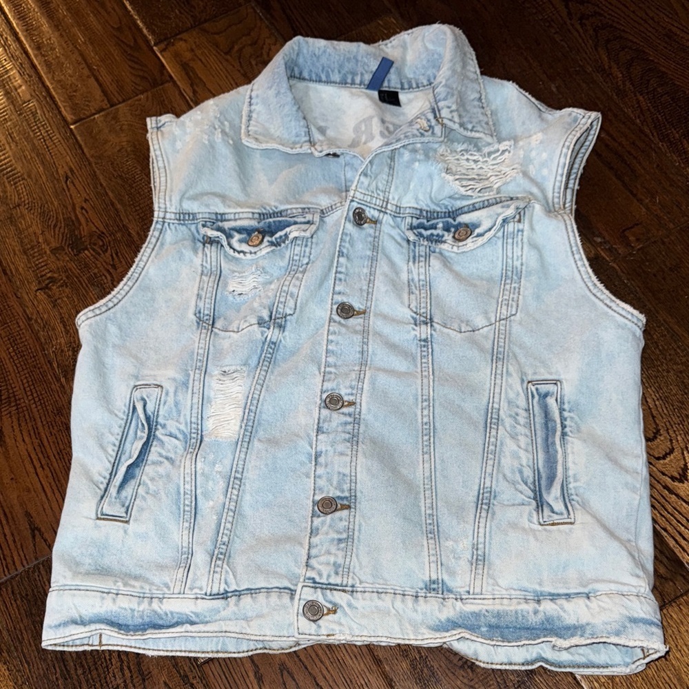 H&M Lover Not a Fighter Distressed Denim Vest
